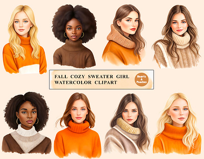 Fall Cozy Sweater Girl Watercolor Clipart Bundle autumn autumn girl art clipart cozy fall girl cozy girl art design digital art digital download fall clothing designs fall cozy sweater fall fashion graphics graphic design illustration png sweater girl bundle sweater girl digital art sweater girl illustrations sweater weather sweater weather illustrations watercolor