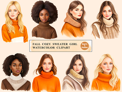 Fall Cozy Sweater Girl Watercolor Clipart Bundle autumn autumn girl art clipart cozy fall girl cozy girl art design digital art digital download fall clothing designs fall cozy sweater fall fashion graphics graphic design illustration png sweater girl bundle sweater girl digital art sweater girl illustrations sweater weather sweater weather illustrations watercolor