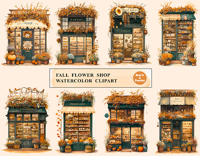 Fall Flower Shop Watercolor Clipart Bundle autumn floral shop clipart cozy flower boutique design digital art digital download fall floral boutique fall flower shop fall flower storefront fall storefront flower market bundle flower shop cliparts graphic design illustration png rustic flower shop art rustic storefront art vintage flower shop art watercolor watercolor flower market