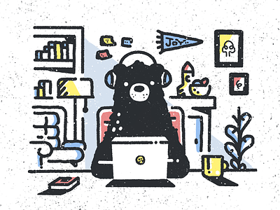 Workspace animal bear bears developer grizzly hacker home office illustration laptop office procreate remote remote work workspace