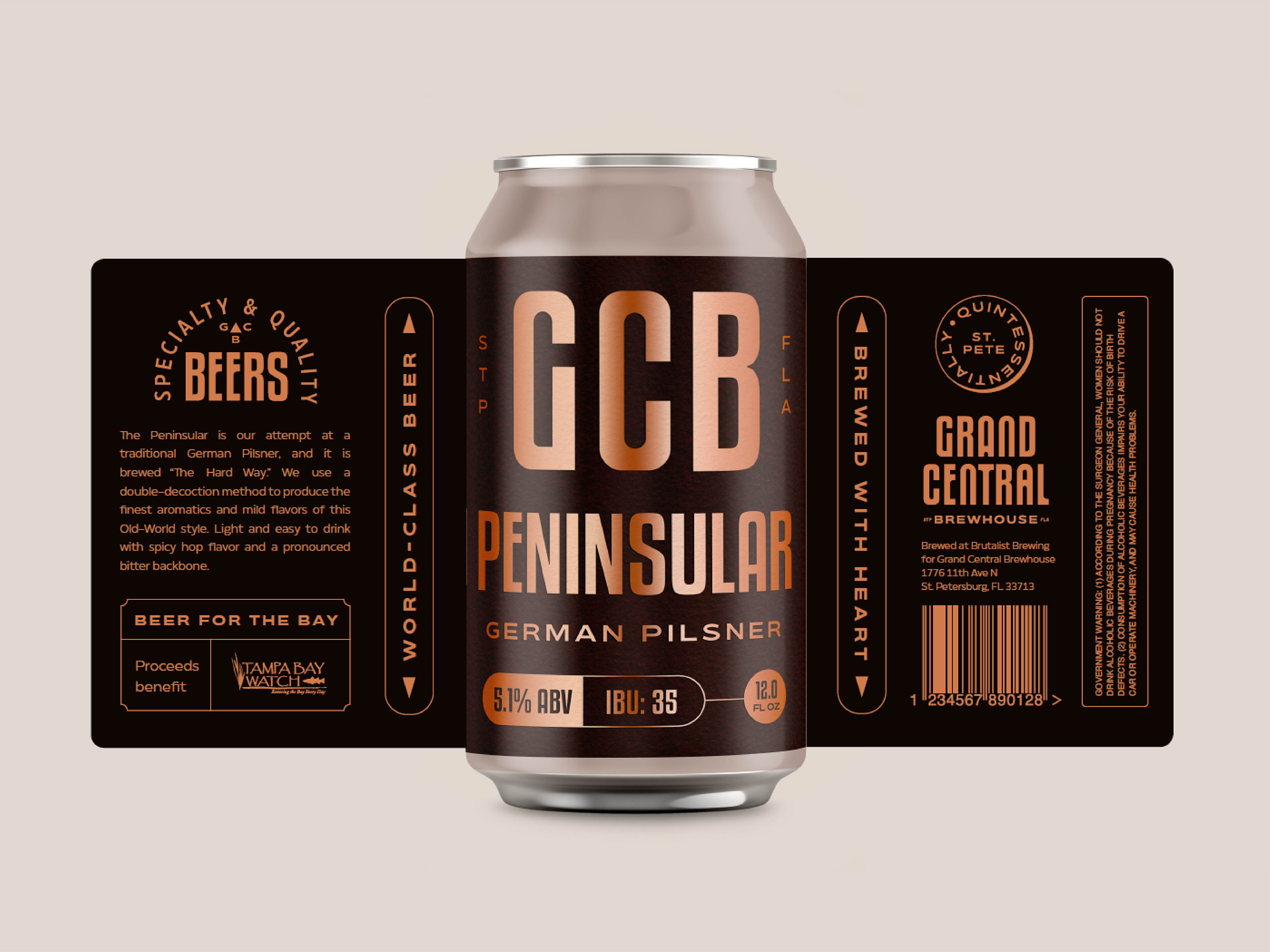 Grand Central Brewhouse Cans art brand brand assets branding can clean creative design florida graphic design illustration lettering logo minimal mockup packaging pattern stpete type typography