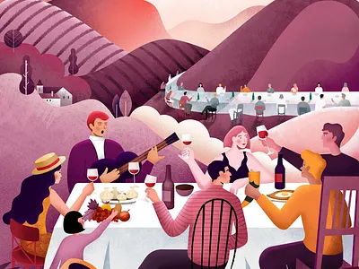 “The endless Georgian feast”. Cover illustration art character design georgia georgian wine graphic ill illustration ui vector wine winery