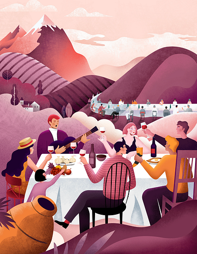 “The endless Georgian feast”. Cover illustration art character design georgia georgian wine graphic ill illustration ui vector wine winery