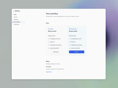 Plans and billing design figma minimalist mobile ui ux web