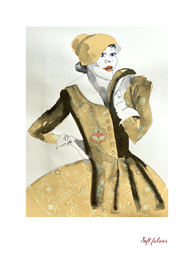 Soft Fabrics fashion illustration woman yellow