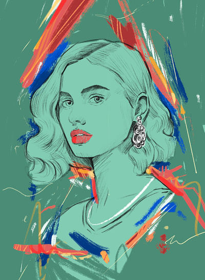 Woman with earrings pt 1 character design earrings green illustrated portrait illustration illustrator jewellery people portrait portrait illustration procreate woman