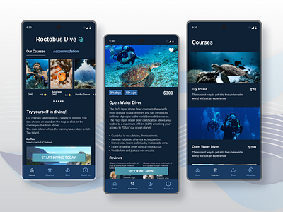 Mobile App for scuba diving courses android app branding design graphic design illustration logo mobile typography ui ux