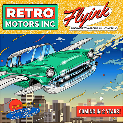 Retro CarPlane art car city concept design drawing flyer garage illustration plane popart poster retro vector vintage
