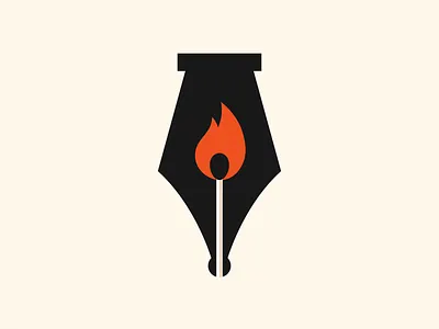 Match Stick Pen author clever creative fire flame fountain pen icon logo match stick negative space novel pen publishing writer