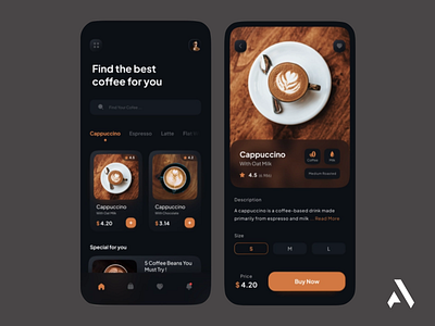 Cappuccino Coffee Mobile App app graphic design ui ux