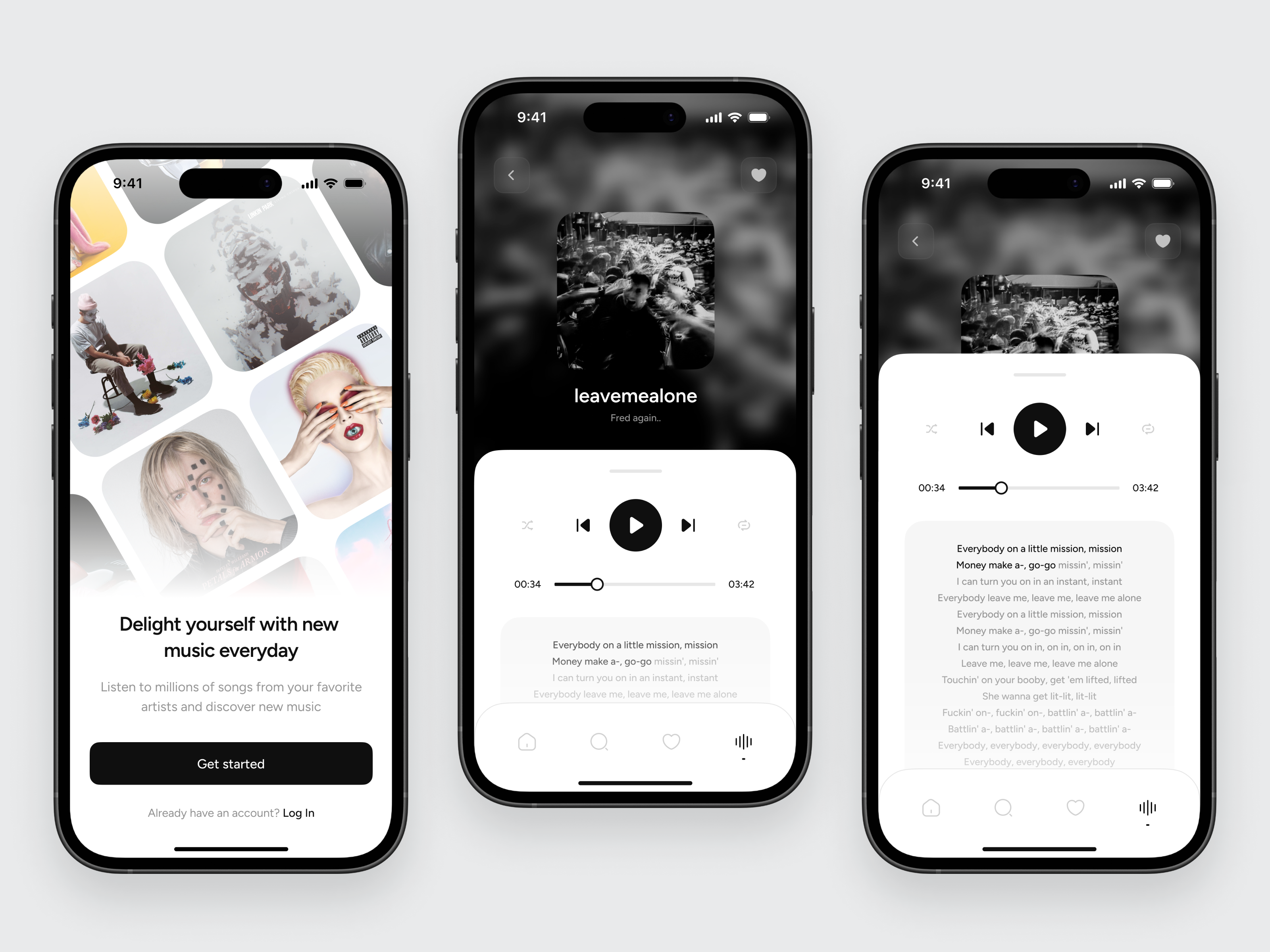 Fresh beats: Modern music streaming mobile app - iOS app apple music design ios music music player player song spotify tidal ui uidesign ux uxdesign