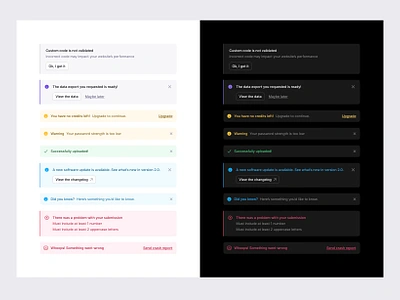 Alerts ✨ alert alerts app button clean component dark darkmode design system minimal notification notifications product ui ui kit uiux ux variables variants