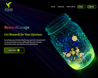 RewardGarage Landing Page branding darktheme design figma landing page ui ux website design