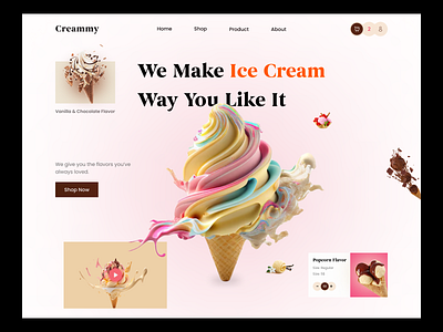 Ice-cream e-shop Hero Section branding design graphic design illustration typography ui ux vector