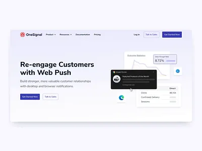 Web Push Hero Design Concept analytics animation chart graph message messaging metrics notification onesignal outcomes push report reporting ui web