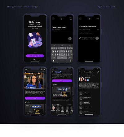 Quibi News app - Mobile iOS app app design branding figma ui uiux design