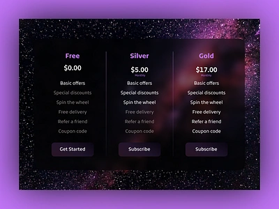 DailyUI 30: Pricing app dailyui dailyui030 dailyui30 design fee free gold premium silver subscribe ui ux website