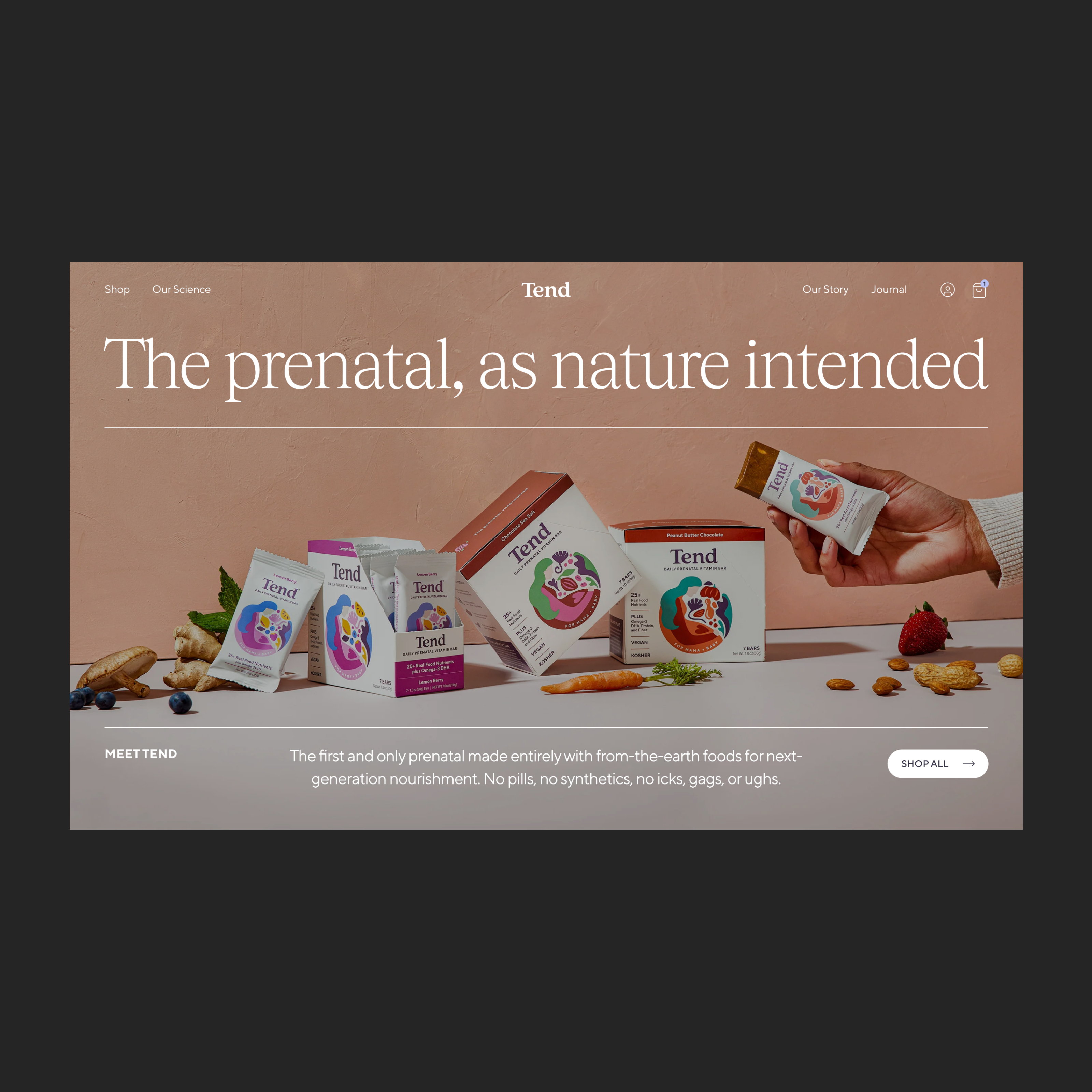 Tend Prenatal - Homepage Hero baby carousel design ecomm ecommerce editorial health healthy hero home homepage modern pregnancy prenatal science shop type typographic typography ui