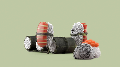 Sushi helping each other 3d animation art design graphic design illustration material motion graphics render