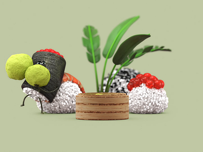 Sushi preparing wasabi 3d animation art design graphic design illustration material motion graphics render