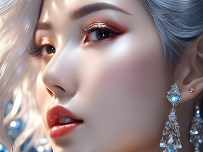 Silver Lady ai art artwork beautiful colourful design fantasy hairstyle illustration makeup silver hair white hair woman