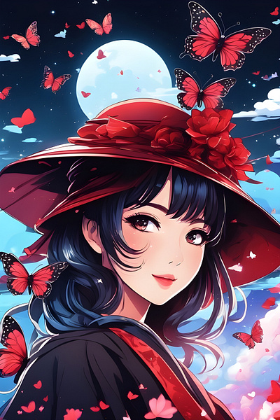 The Red Witch ai art anime artwork beautiful colourful design fantasy illustration red witch woman