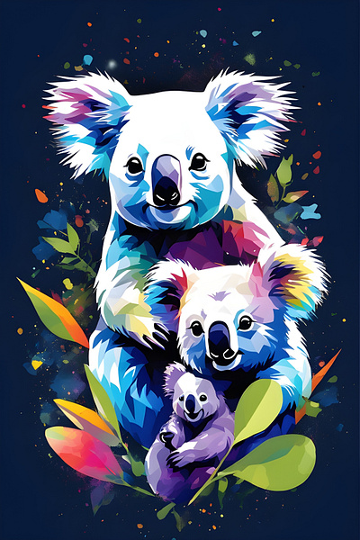 Koala Family ai art animal artistic artwork colourful dark background design family illustration joey koala t shirt print