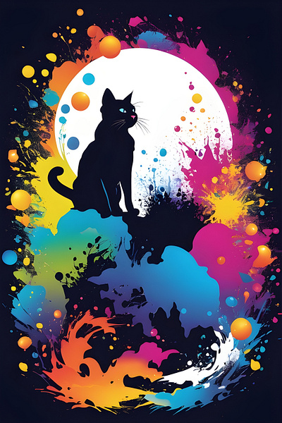 Black Cat ai art animal artwork black cat colourful design fantasy illustration splash art t shirt design