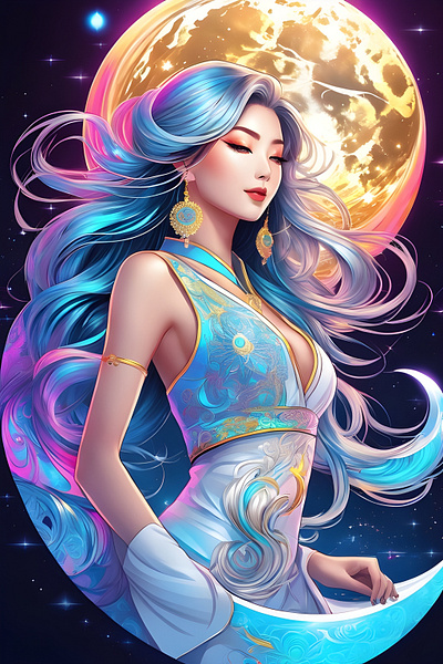 Moon Goddess ai art artwork beautiful branding colourful design fantasy illustration logo moon woman