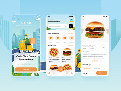 Go-del App Delivery Food app app food booking branding building burger clean delivery food food app food delivery food delivery app illustration page tranding ui uidesign ux