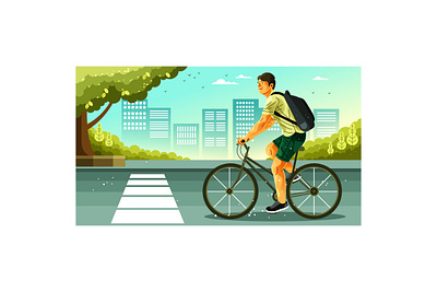 Man Riding a Bicycle in the City Illustration outdoors