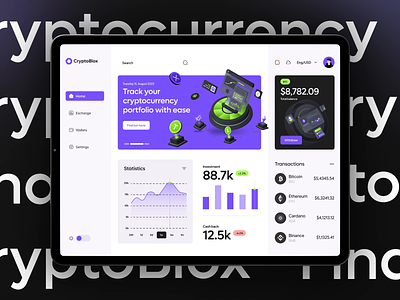 Cryptocurrency Dashboard 3d animation animations binance branding crypto dashboard cryptocurrency cryptocurrency dashboard finance finance dashboard graphic design illustration isometric landing page motion graphics startup ui ui ux ui visual design website