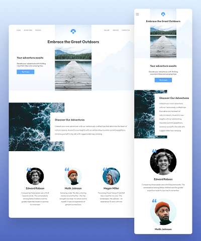 Adaptive web design for a travel website art branding camping design figma interface landing nature outdoor page site travel ui user ux web website
