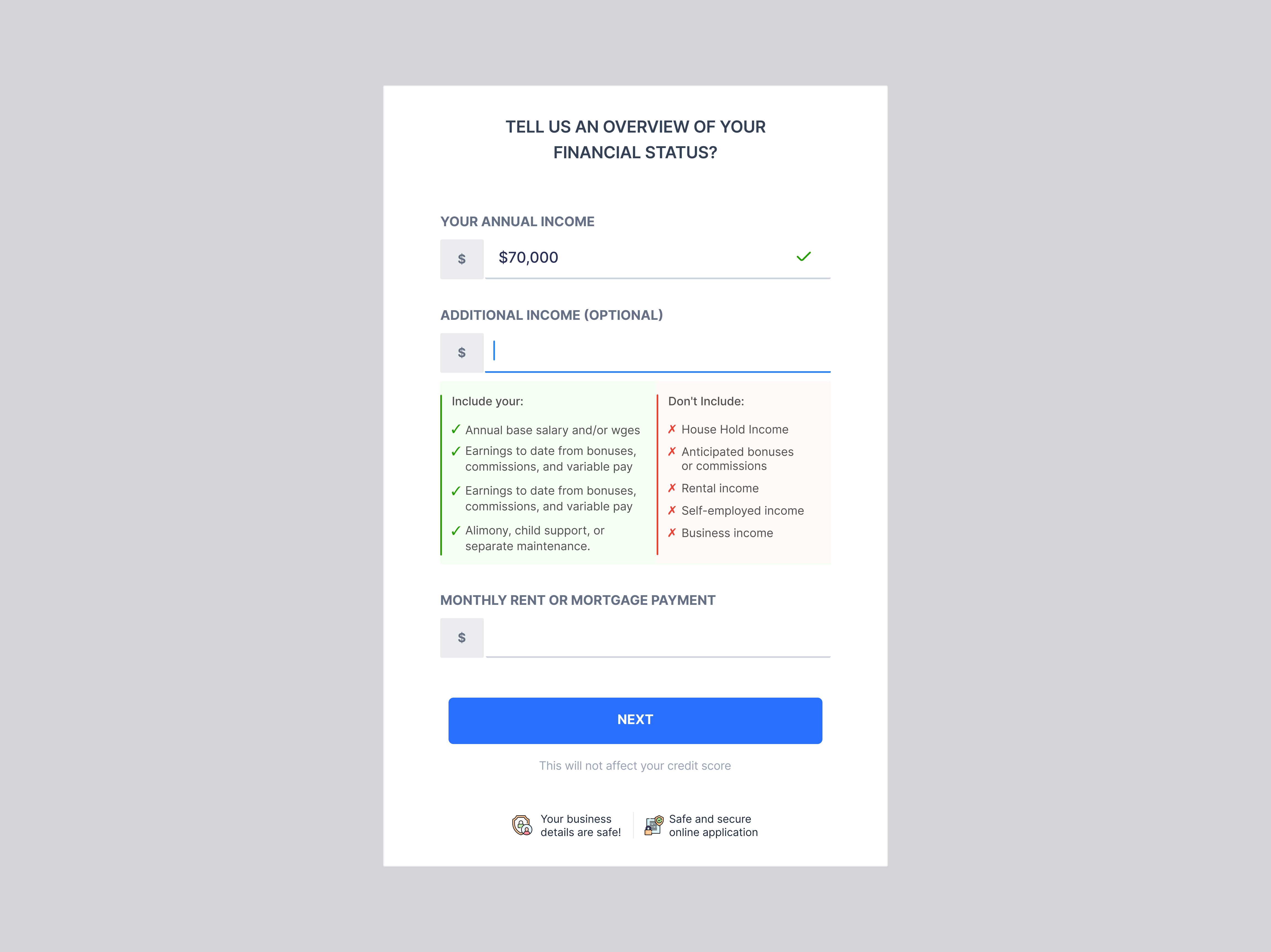 P&O Loan website (financial status) annual income credit report credit score creditworthiness financial information financial status overview interface landingpage loan loan application minimal productdesigner rent steper ui design userexperiance ux website