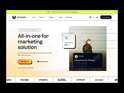 CRM: Homepage 👏 after effect animation branding crm design homepage illustration landingpage logo motion graphics nazmi javier neo brutalism product project saas ui design ui ux unspace web web design