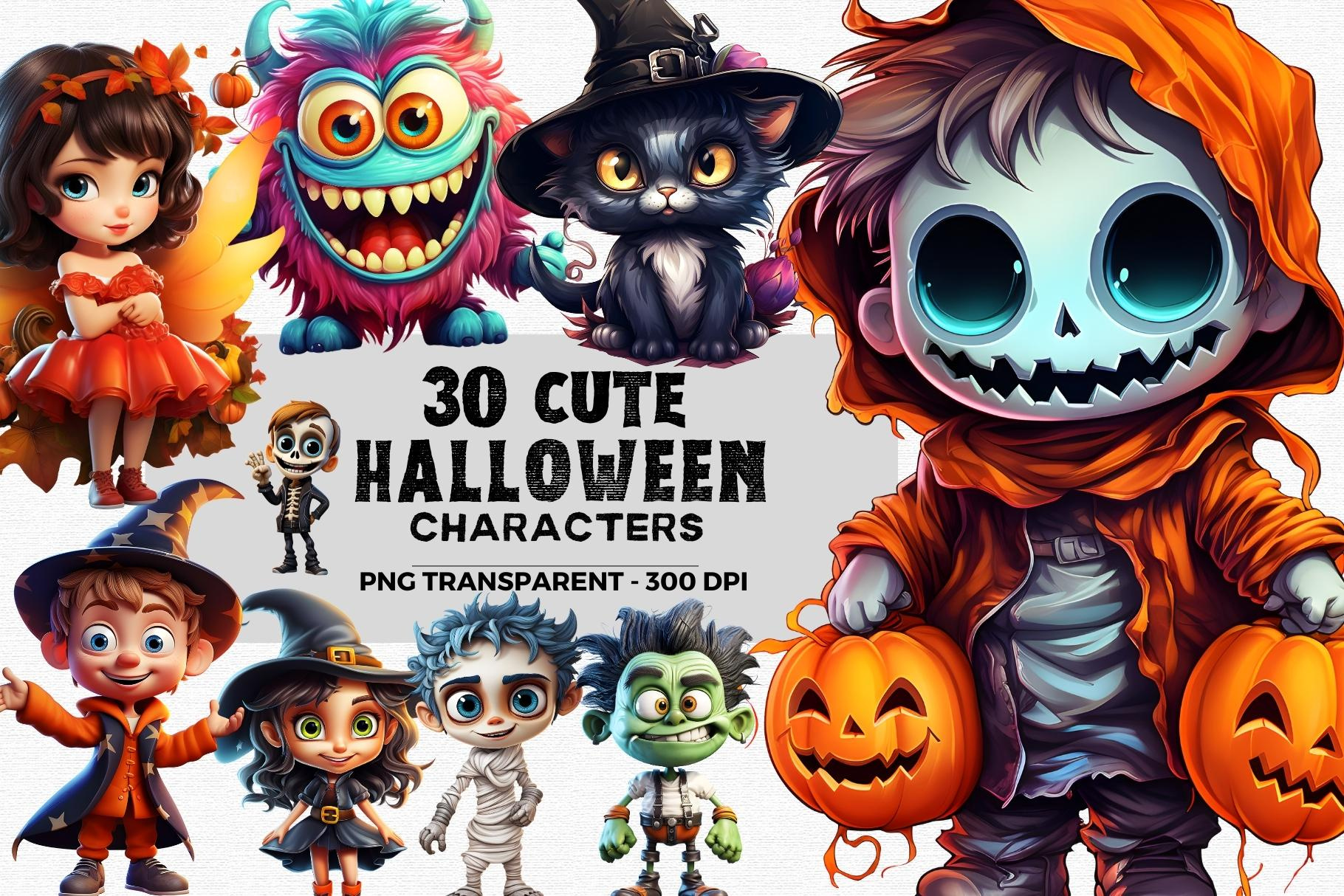 30 Cute Halloween Characters Clipart black cat clipart cute design eps friendly ghost halloween illustration monsters mummy pixar png pumpkin svg vampire vector werewolf witch wizard