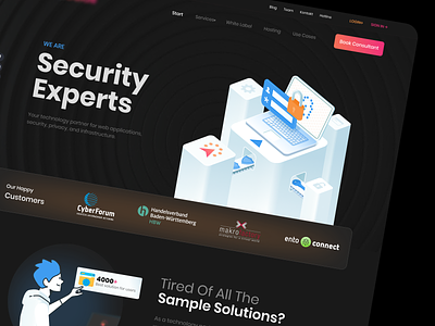 Security Website cleandesign darktheme glasseffect homepage landingpage orangeshade pinkshade techdesign trendingui