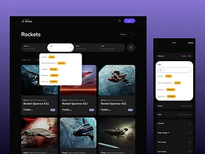 Rocket Rental – Search page for an online rocket rental service design digital product platform product rental saas service space ux uxui web app web application