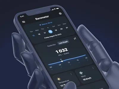 Barometer App app atmosphere barometer calendar dark mobile mockup pressure temperature ui ux weather web