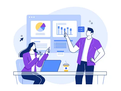 Working Together 04 business character chat communication computer conference desktop discuss girl illustration man messages office people project study surprise talk woman workspace