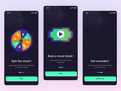 Lucky Draw App 3 screen animation app clean design draw gif gif design lucky lucky draw lucky draw app minmal mobile app mobile design onboarding screens spin ui uiux ux