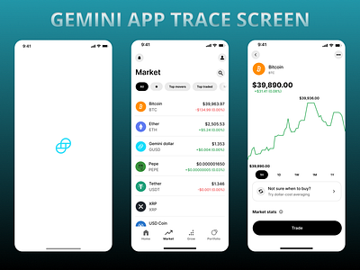 GEMINI IOS APP RECREATED SCREENS app branding design gemini illustration inspiration ios mobile app recreate screen screens trace ui