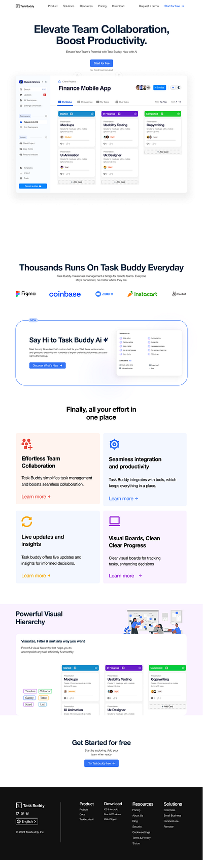 Task Buddy Project Management aesthetic design design hero section interior design landing page ui web design