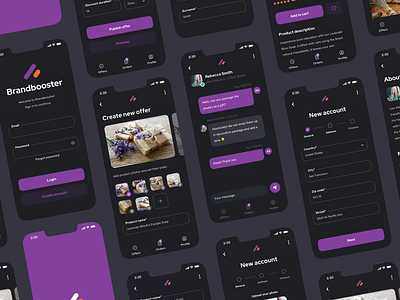 Brandbooster - animation 🎨🛍️ app artisans branding craftsmanship darkmode design handmade mobile mobileapp new product productdesign ui uiux ux