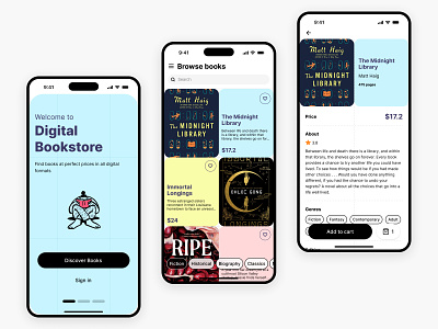 Book Store app app app design book book store browse buy cart ecommerce grey grid ios ios11 iphone mobile purchase ui