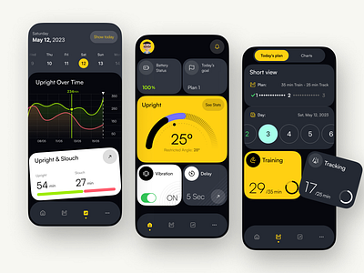 Posture Control Application adoption app creative design health app health device ios iot mobile mobile app mobile design posture training ui