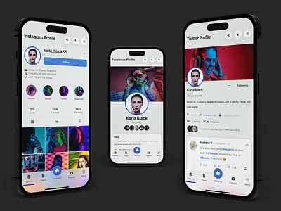 AppKit - Social Media Pack - Mobile Kit & PWA Template action sheets android app design facebook profile instagram profile page instagram timeline ios iphone mobile posts profile page profile page design pwa sidebar social media social media app timeline timeline design ui