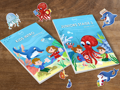 The book covers for school books book cover brand character cartoon character design children illustration cover design design digital art dolphin drawing illustration kidlit illustration kids ocean octopus