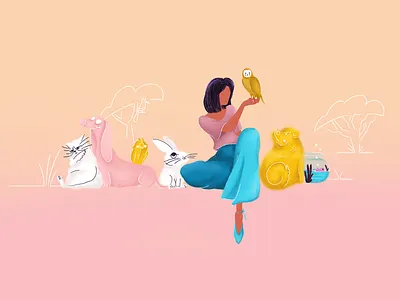 Whispers of Nature animals bird cat cute dog fish fish bowl girl gradient graphics illustration nature owl procreate rabbit texture women