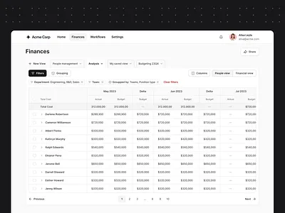 Finance analysis (drafts) analysis apollo attio bamboohr crm excel filter by filtering filters finance finance analysis hr human resources metrics report report creation report management salesforce sorting table view